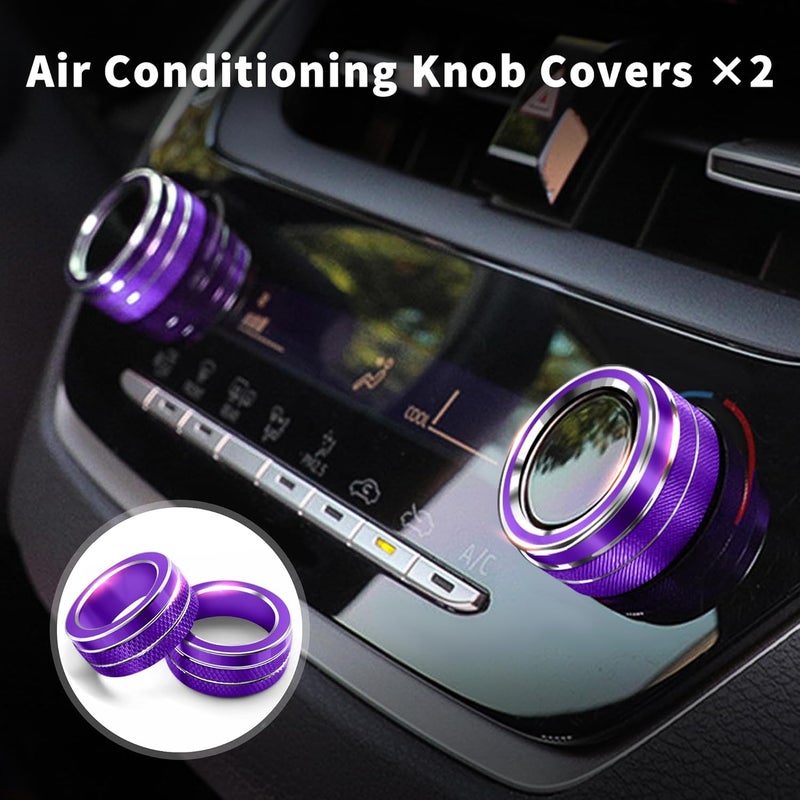 Polodunn for 2020-2025 2026 Toyota Corolla & 2022-2025 2026 Corolla Cross Accessories, 4pcs Aluminum Alloy Knob Cover Trim Set - Rearview Mirror Switch, AC & Push Start (Purple) - Image 3
